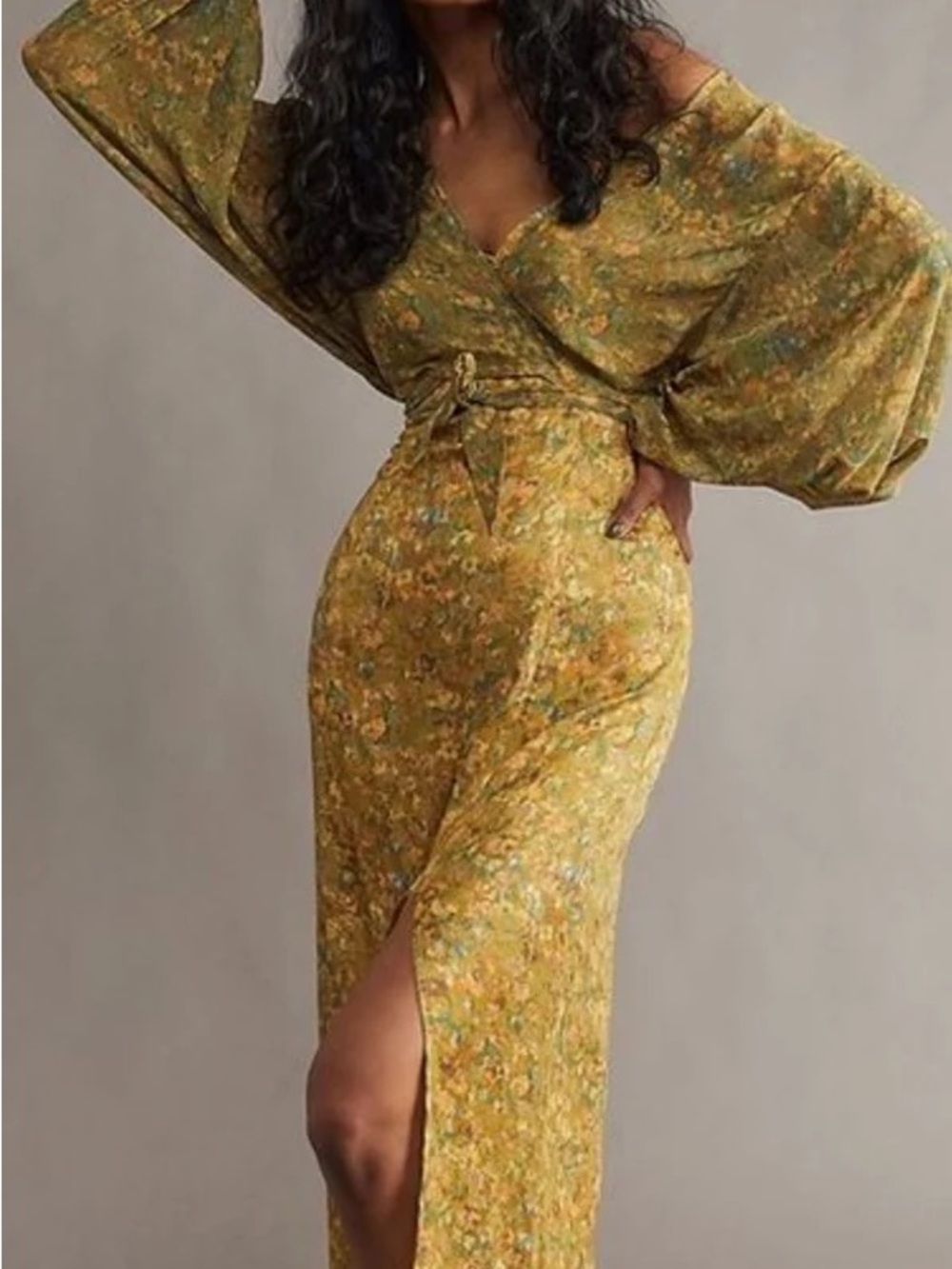 FREE PEOPLE Veronica printed maxi twofer in golden combo.